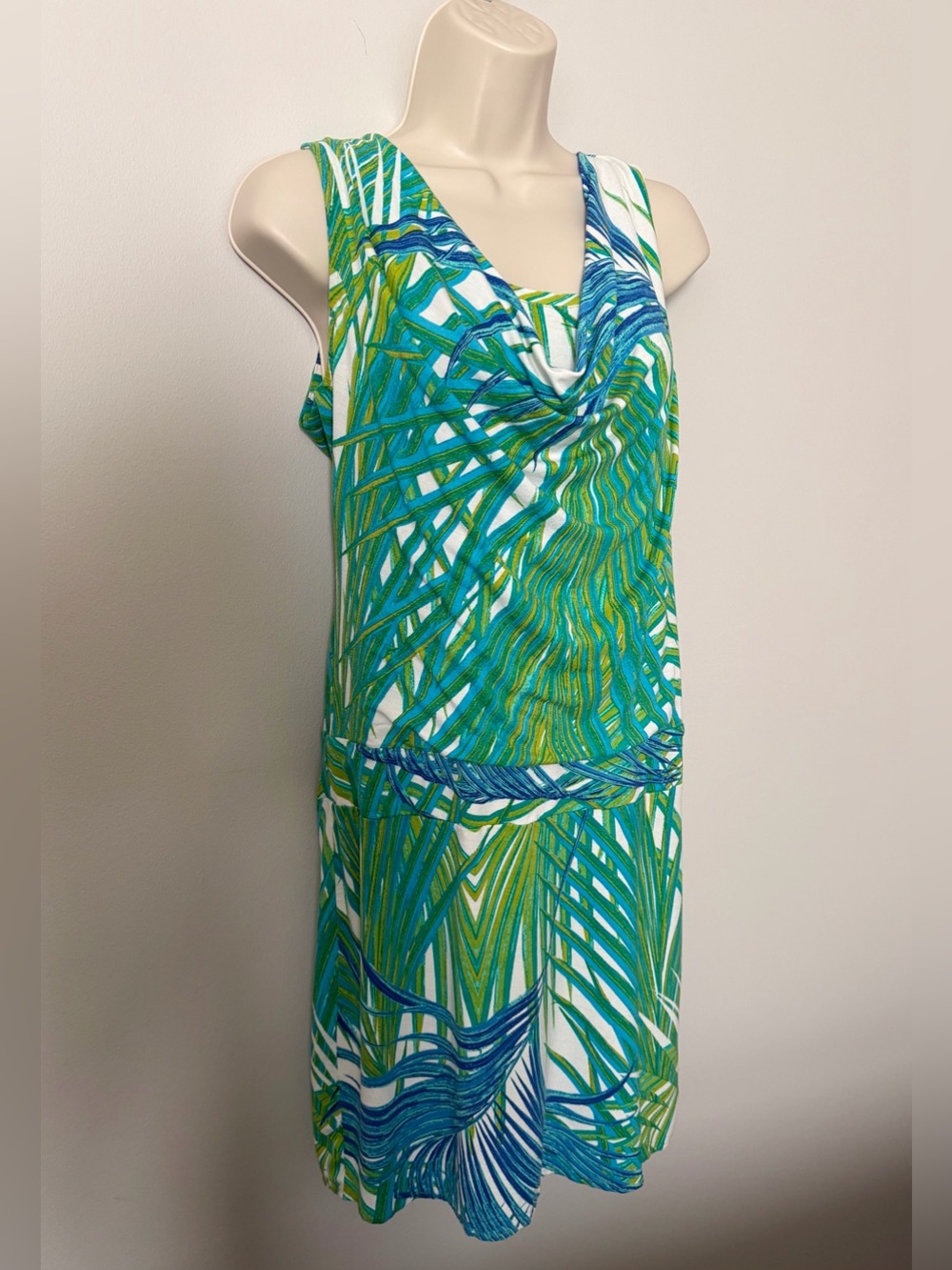 New York & Company Green Blue Tropical Print Mini Dress